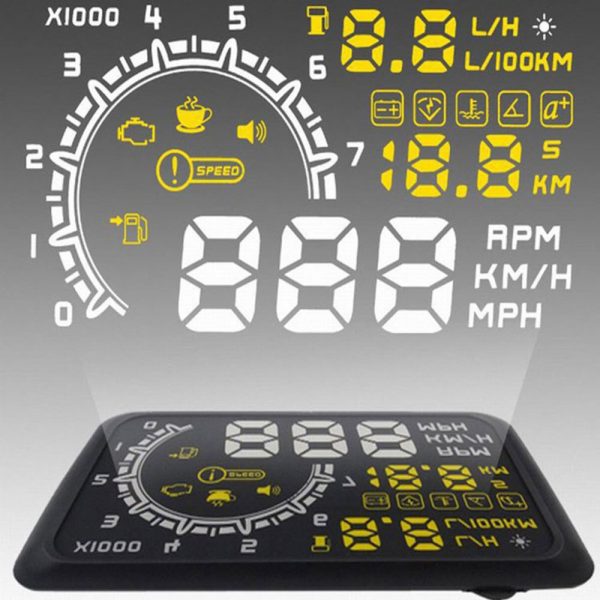 Projecteur dans le pare brise du véhicule: odomètre, vitesse et rpm